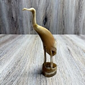 MCM Carved Horn Bird Stork Egret Heron Crane Figurine Sculpture Vintage 8"